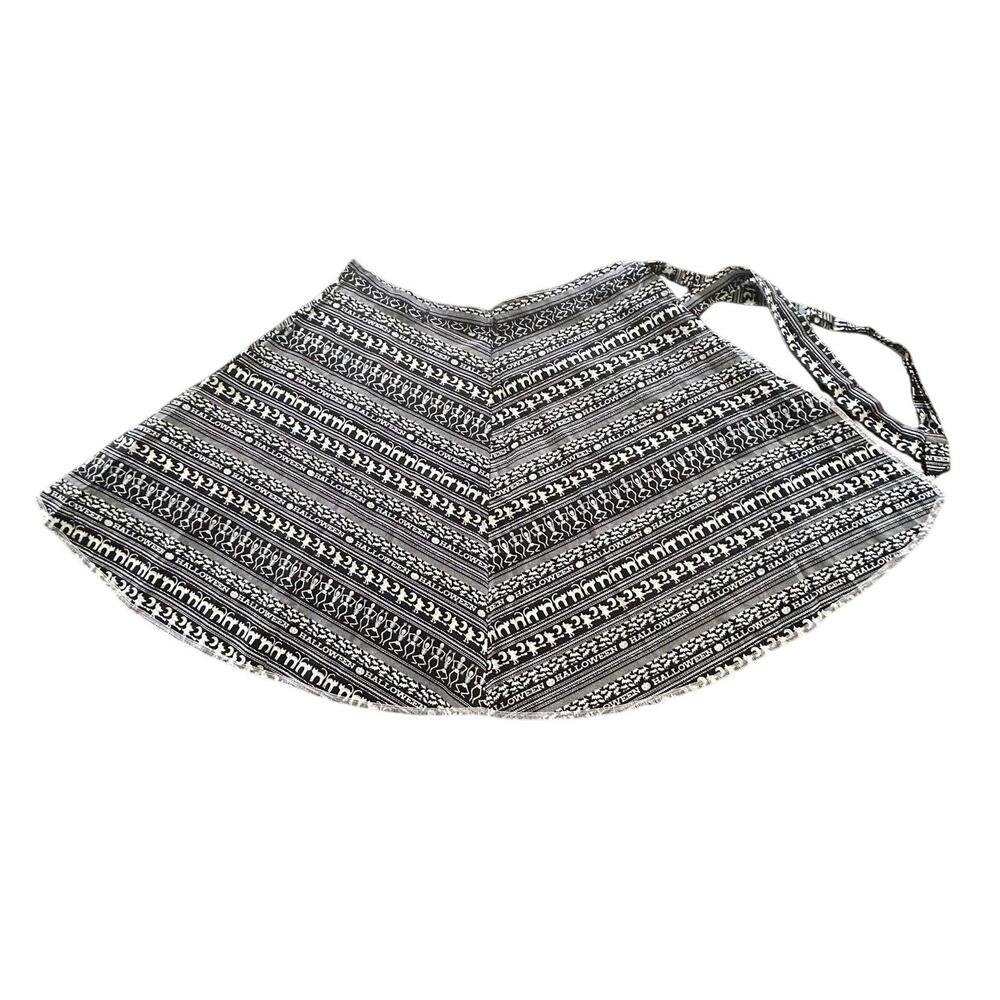 Vintage Handmade Halloween Wrap Skirt Black White Skeleton Cat Witch Spooky‎
